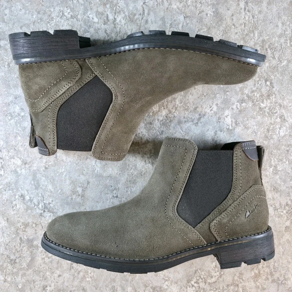 Clarks Men's Jaxen Chelsea Boots‎ Mens Size 7 M Brown Tan Suede Brand New